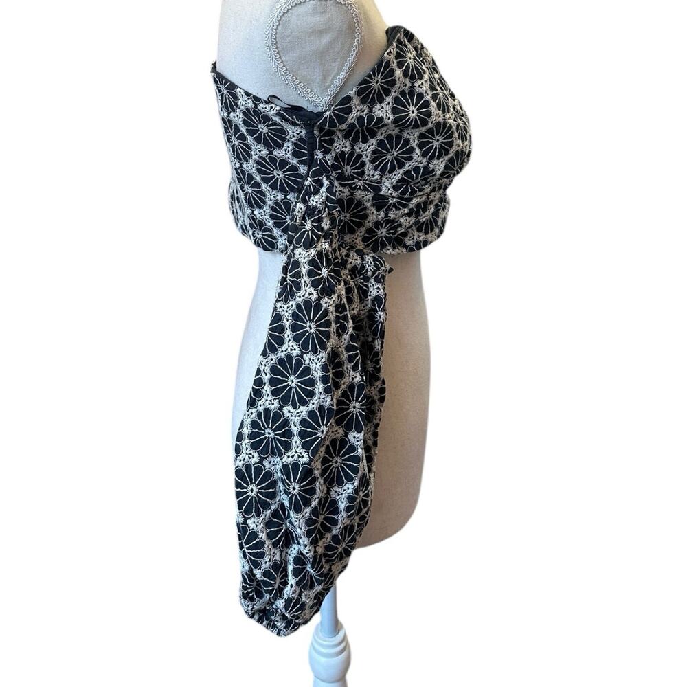 BARDOT‎ Floral Eyelet Lace Crop Top Puff Sleeve Navy White Size 10 Boho Hippie - Picture 6 of 9